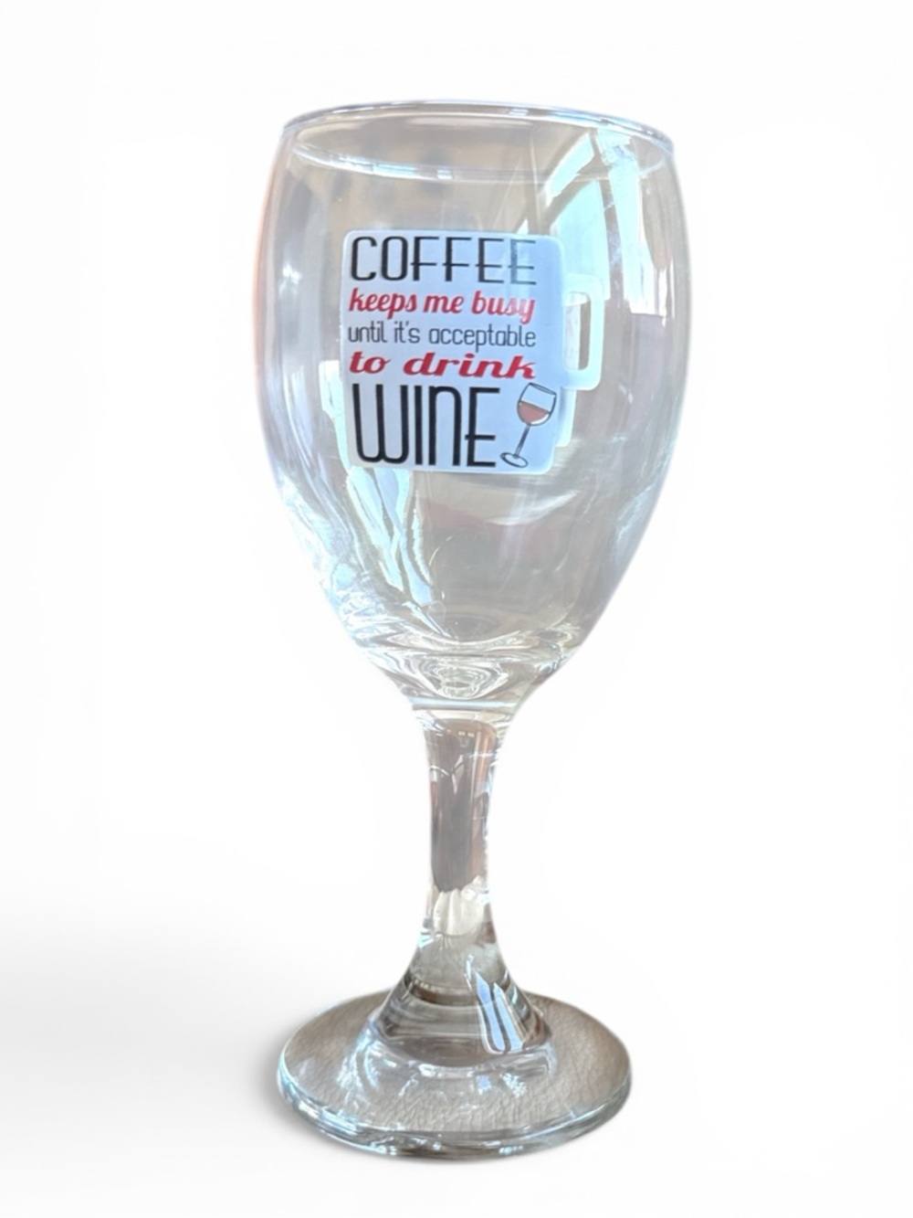 Fun Wine Glass Clear with Red and Black Print